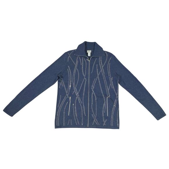 Chicos Zenergy Zip Sweater Jacket Size 0 Small Blue Silver Zip Pockets Cashmere - Picture 5 of 7